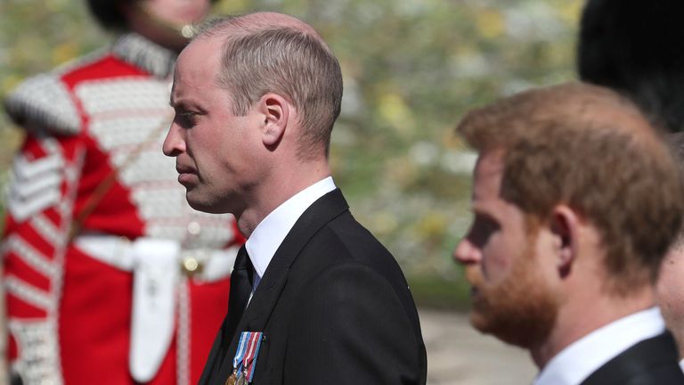 William and Harry at their grandfather&#39;s funeral in April Pic: AP