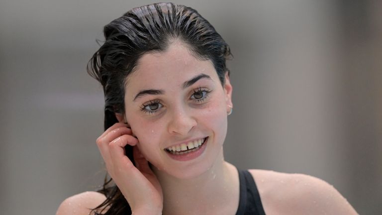 17 April 2021, Berlin: Swimming, Olympic Qualification, Pool Swimming, 100 Meter Freestyle Women, Final: Yusra Mardini, Wasserfreunde Spandau 04. Photo by: Soeren Stache/picture-alliance/dpa/AP Images


