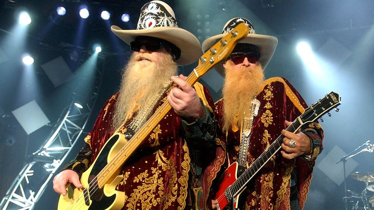 Dusty Hill (L) and Billy Gibbons (R) of ZZ Top playing the 2003 Montreux Jazz Festival