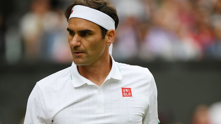 Roger Federer of Switzerland celebrates a point during his men&#39;s singles third round match against Cameron Norrie of Great Britain during Day Six of The Championships - Wimbledon 2021 at All England Lawn Tennis and Croquet Club on July 03, 2021 in London, England. (Photo by Mike Hewitt/Getty Images)