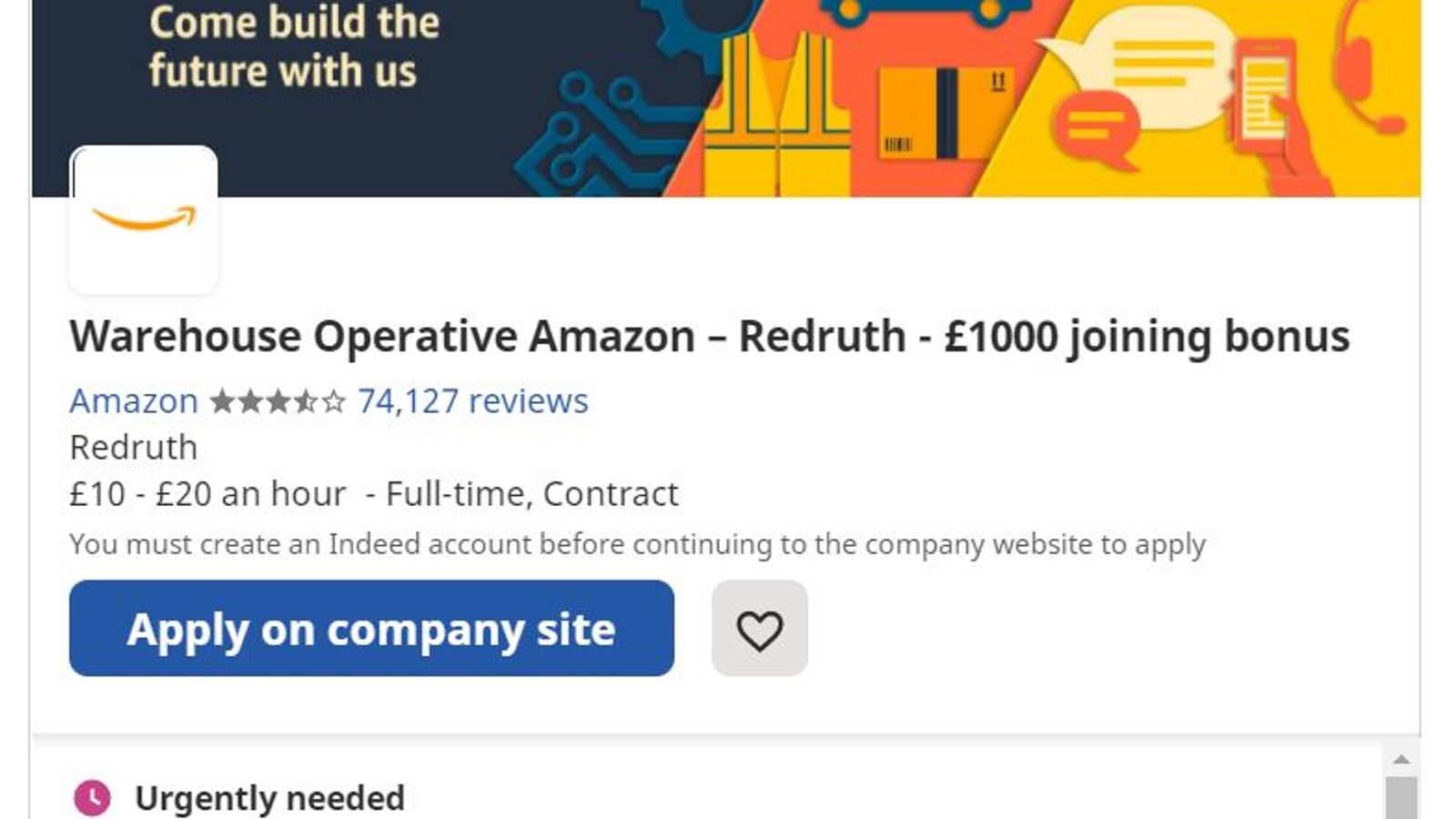 Amazon offers £1,000 bonus to recruits as battle for workers heats up