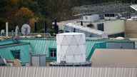 A white covered structure is pictured on the roof of the British embassy in Berlin, November 5, 2013. Documents leaked by former U.S. National Security Agency contractor Edward Snowden show that Britain's surveillance agency is operating a network of "electronic spy posts" from within a stone's throw of the Bundestag and German chancellor's office, the Independent reported. NSA documents, in conjunction with aerial photographs and information about past spying activities in Germany, suggest that Britain is operating its own covert listening station close to the German parliament, and Chancellor Angela Merkel's offices in the Chancellery, using hi-tech equipment housed on the embassy roof, the British newspaper reported.    REUTERS/Fabrizio Bensch (GERMANY - Tags: POLITICS)