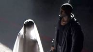 Kanye and Kim Kardashian West recreated their wedding during the music star&#39;s latest album event. Pic: Apple Music