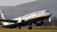 In this Dec. 1, 2008 file photo a Ryanair jet takes off from Belfast City Airport Pic: AP