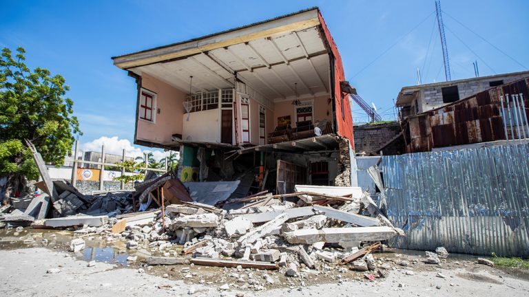 A view shows a house destroyed following a 7.2 magnitude earthquake in Les Cayes, Haiti August 14, 2021. REUTERS/Ralph Tedy Erol