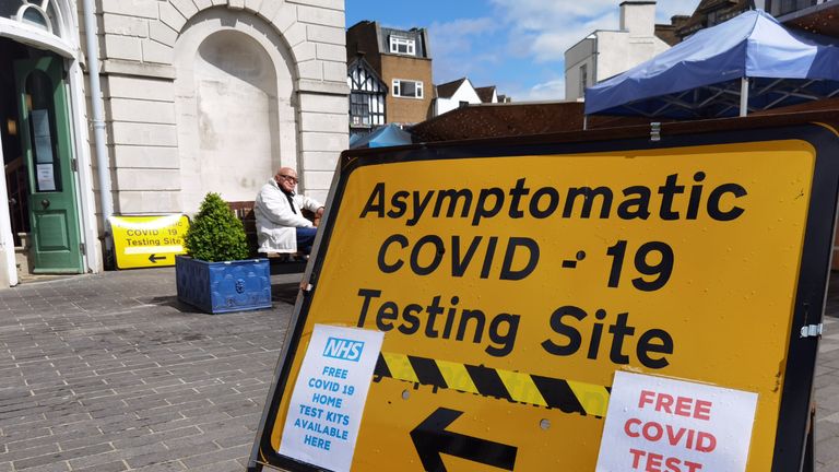 London,UK- May 10, 2021:  The sign of   asymptotic covid-19 testing site on the street of London.
