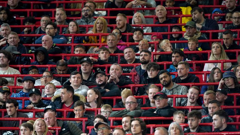 Fans in the new rail seating section made for safe standing during the pre-season friendly match at Old Trafford, Manchester. Picture date: Wednesday July 28, 2021.