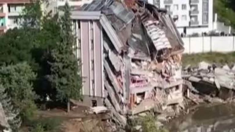 Drone footage shows massive damage in flood-hit Turkish town of Bozkurt on Saturday the 14th of August.
