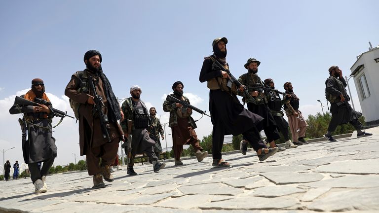 Taliban fighters patrol the streets of Kabul. Pic: AP