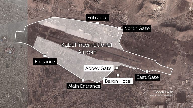 Map shows where attacks outside Kabul airport took place 