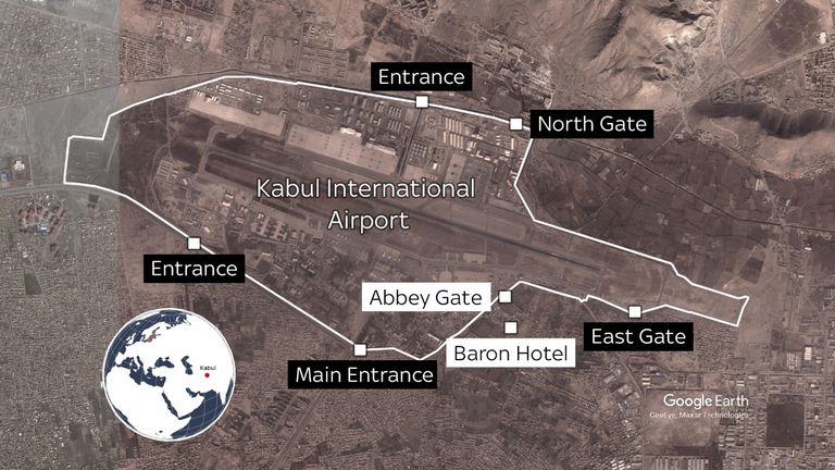 Updated map: Map shows where the attacks outside Kabul International Airport took place
