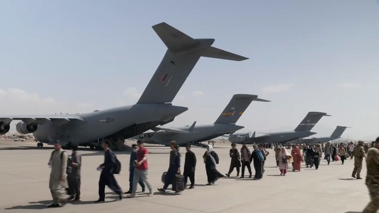 British evacuees board planes as they flee the Taliban&#39;s takeover in Afghanistan.