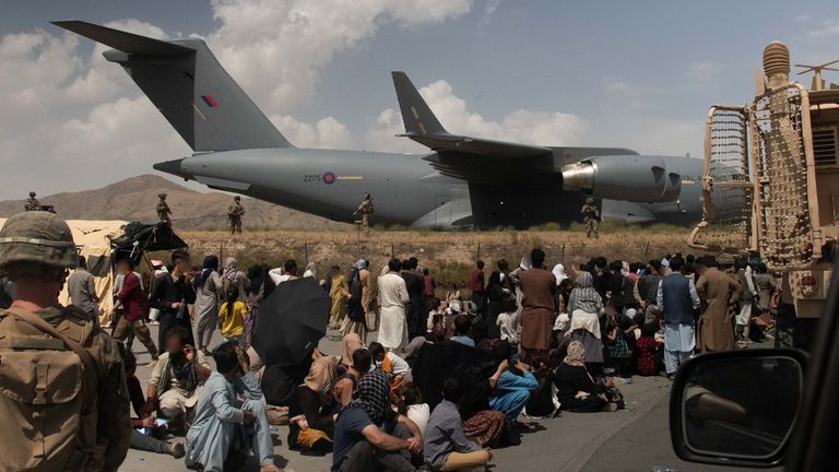 Members of the UK Armed Forces taking part in the evacuation of entitled personnel from Kabul airport