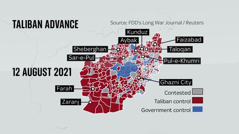 The Taliban&#39;s advance has meant the group has taken control of Ghazni, in the east