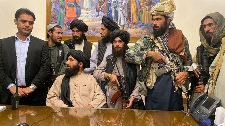 Taliban fighters took control of the Afghan presidential palace on Sunday after President Ashraf Ghani fled the country. Pic AP