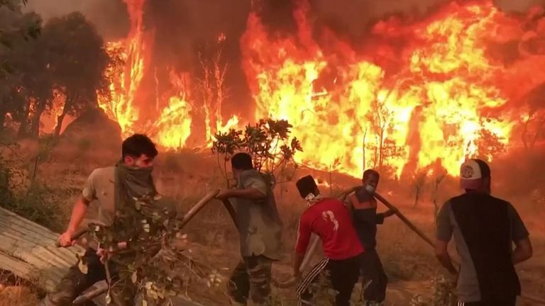 Residents battle wildfires in Algeria