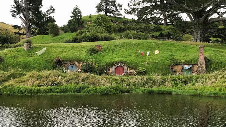 The Hobbiton movie set, a location for The Lord of the Rings and The Hobbit film trilogy, in Matamata, New Zealand