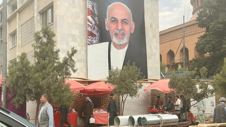 Pictures of President Ashraf Ghani can be seen around Kabul