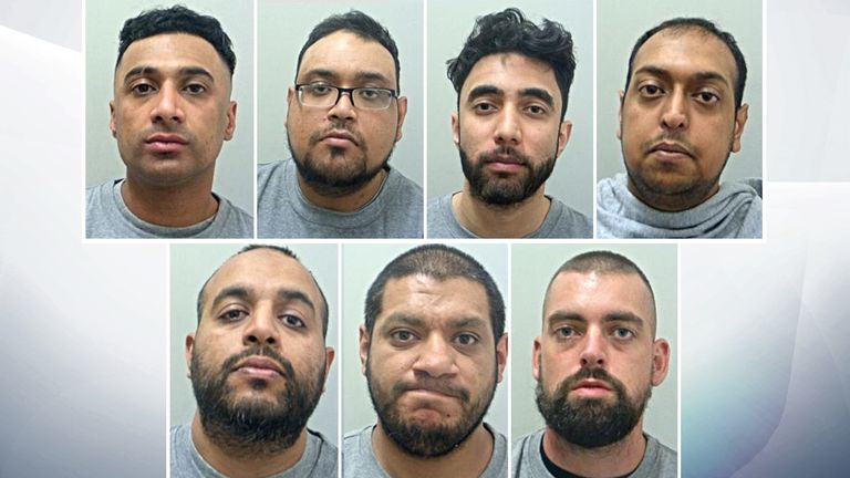 Top row L-R: Feroz Suleman, Abubakr Satia, Kashif Manzoor and Uthman Satia. Bottom row L-R: Ayaz Hussain, Zamir Raja and Anthony Ennis. Pic: Lancashire Constabulary