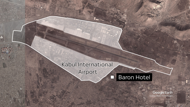 The Baron Hotel is a high-security residence that is being used by foreign officials to process the visas of Afghans hoping to escape Taliban rule.