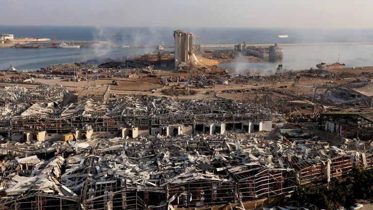 A general view shows the damage at the site of Tuesday&#39;s blast in Beirut&#39;s port area, Lebanon August 5, 2020. Picture taken August 5, 2021