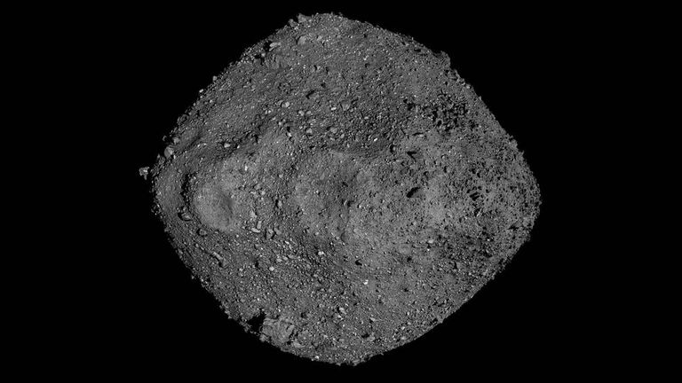 This mosaic of Bennu was created using observations made by NASA’s OSIRIS-REx spacecraft that was in close proximity to the asteroid for over two years.
Credits: NASA/Goddard/University of Arizona