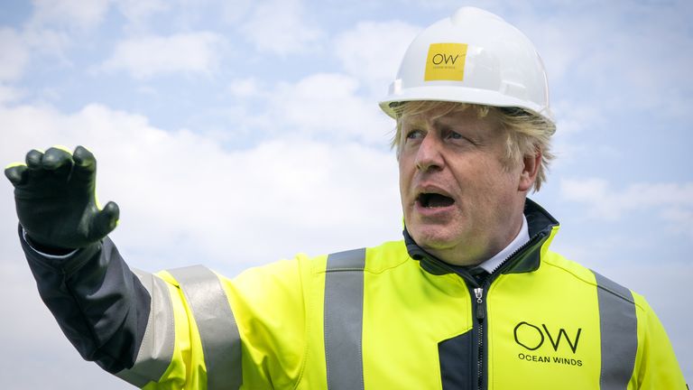 Prime Minister Boris Johnson onboard the Esvagt Alba during a visit to the Moray Offshore Windfarm East, off the Aberdeenshire coast