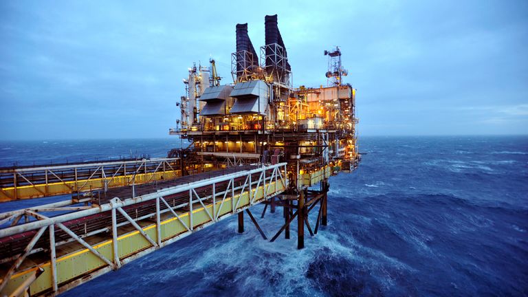 A section of the BP Eastern Trough Area Project (ETAP) oil platform is seen in the North Sea