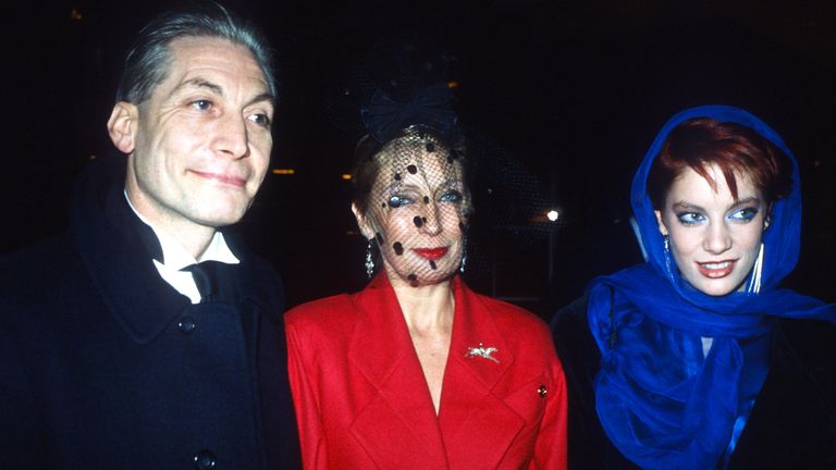 1986 Grammy Awards Presentation at the Kensington Roof Gardens Charlie Watts with His Wife Shirley and Daughter Seraphina. Pic: Alan Davidson/Shutterstock