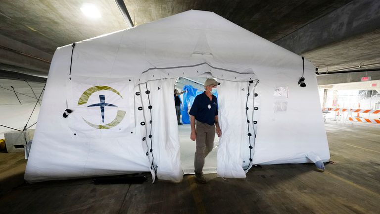 Field hospitals are being set up in Mississippi due to the high case rate there. Pic: AP