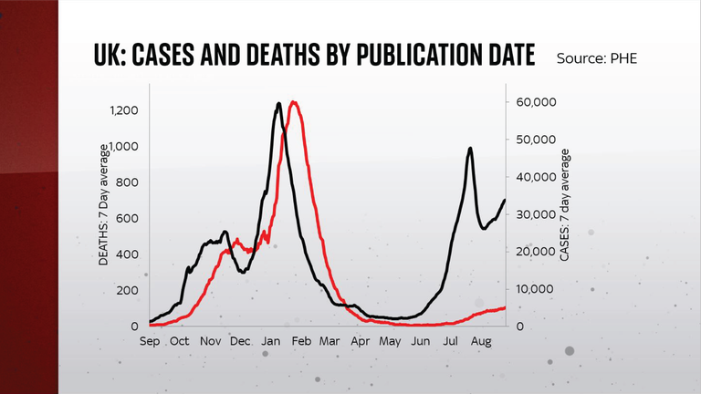 UK cases and deaths by publication date