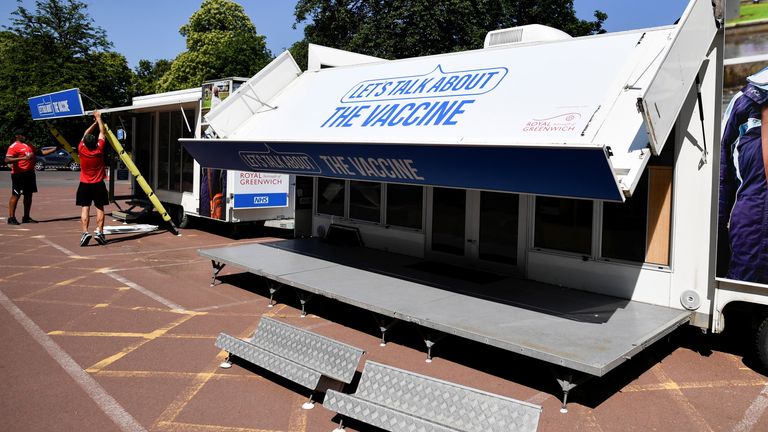People set up a COVID vaccination centre in Greenwich Park