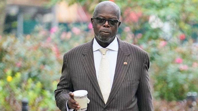 One of R Kelly&#39;s attorneys, Deveraux Cannick, arrives at Brooklyn Federal Court on 19 August 2021. Pic: AP
