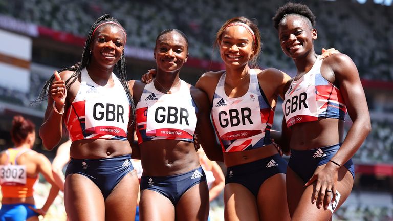 Team GB&#39;s 4x100m relay team set a new British record of 41.55 seconds to win their heat and reach the final