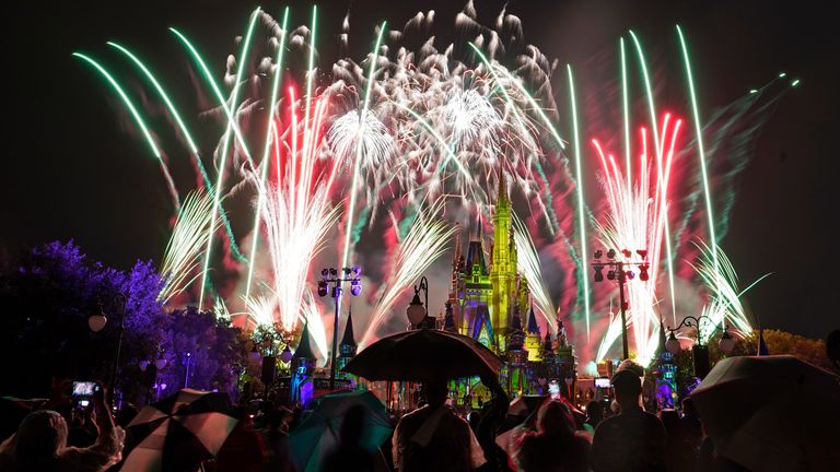 After a shutdown because of the Corona Virus fireworks fill the sky for the first time in 15 months at the Magic Kingdom at Walt Disney World Thursday, July 1, 2021, in Lake Buena Vista, Fla. (AP Photo/John Raoux)