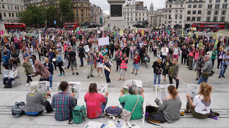 The climate campaign group have gathered in Trafalgar Square as part of two-weeks of protests