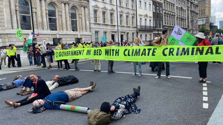 XR protesters block roads in Westminster as protests continue for the second day