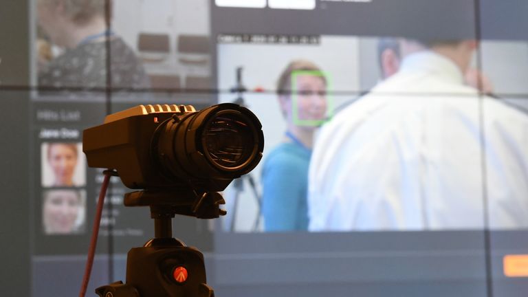 A camera used during trials for the new facial recognition system