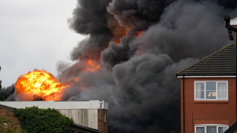 A huge plume of smoke can be seen rising above the scene of the incident on Juno Drive, Leamington Spa, with Warwickshire Fire and Rescue Service in attendance.