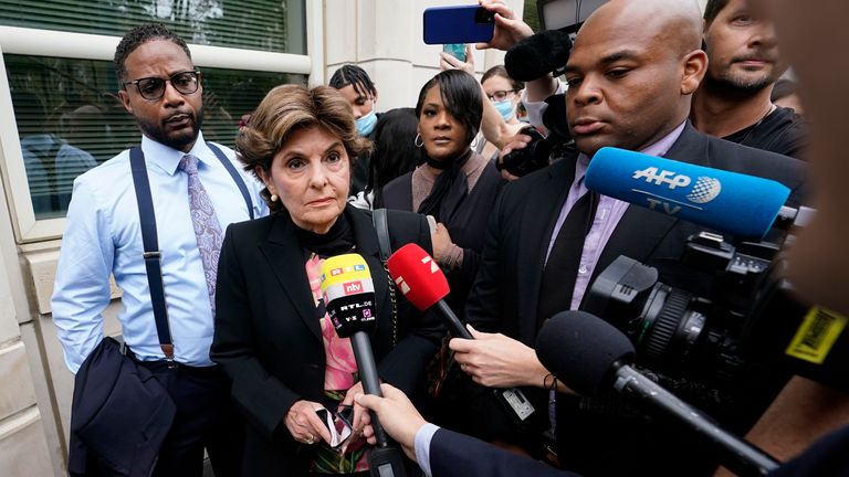 Women&#39;s rights attorney Gloria Allred, second from left, outside Brooklyn Federal court ahead of the opening statements in R&B star R Kelly&#39;s long-anticipated federal trial in New York. Pic: AP Photo/Mary Altaffer

