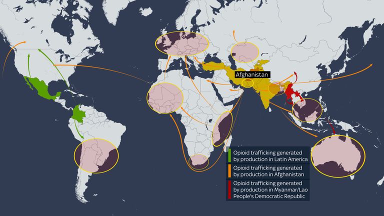 Afghan drugs get trafficked all over the world. Data: UNODC