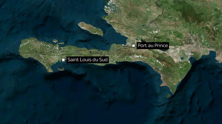 Map of Haiti showing Saint Louis de Sud and Port au Prince.