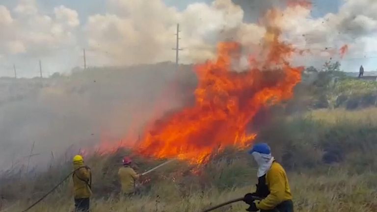 Firefighters tacle wildfires in Hawaii 
