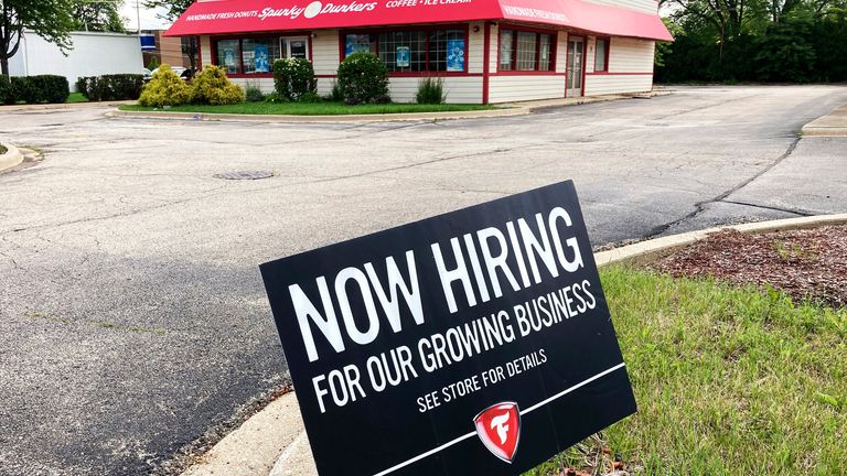 A hiring sign. Pic: AP