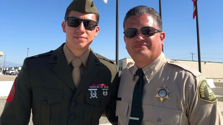 U.S. Marine Hunter Lopez (L) is seen in this undated picture posted by the Riverside County Sheriff?s Department. RIVERSIDE COUNTY SHERIFF&#39;S DEPARTMENT /via REUTERS THIS IMAGE HAS BEEN SUPPLIED BY A THIRD PARTY. MANDATORY CREDIT. NO RESALES. NO ARCHIVES. MUST CREDIT RIVERSIDE COUNTY SHERIFF&#39;S DEPARTMENT.
