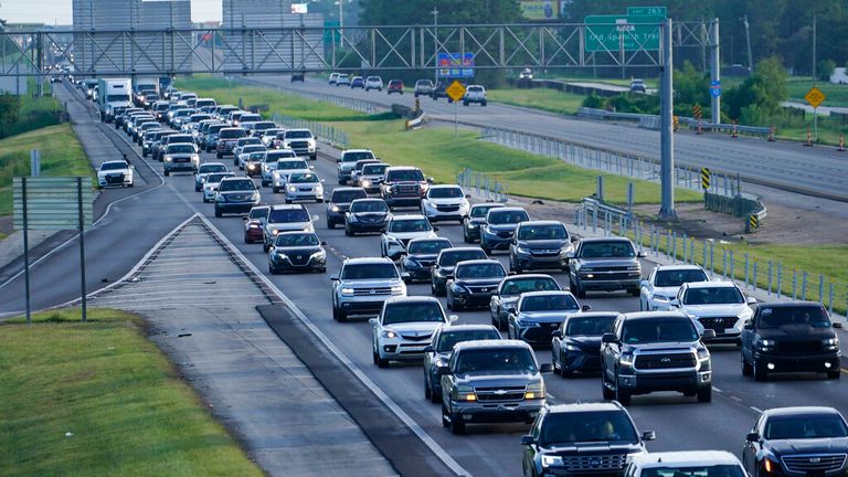 Traffic has ground to a halt on the Interstate 10 out of New Orleans as people flee Pic: AP