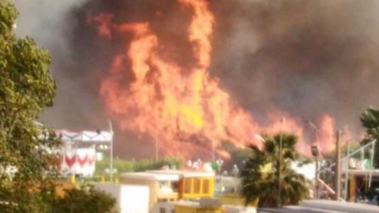 A wildfire has forced evacuations in Campomarino Lido, Molise, Italy. Pic: Vigili del Fuoco