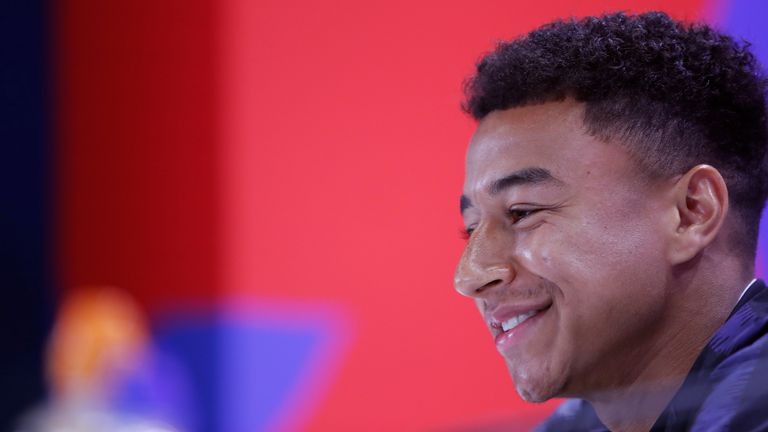 Anglický Jesse Lingard vystúpil na tlačovej konferencii v nedeľu 1. júla 2018 v Repine neďaleko Petrohradu v britskom mediálnom centre pre majstrovstvá sveta vo futbale 2018.