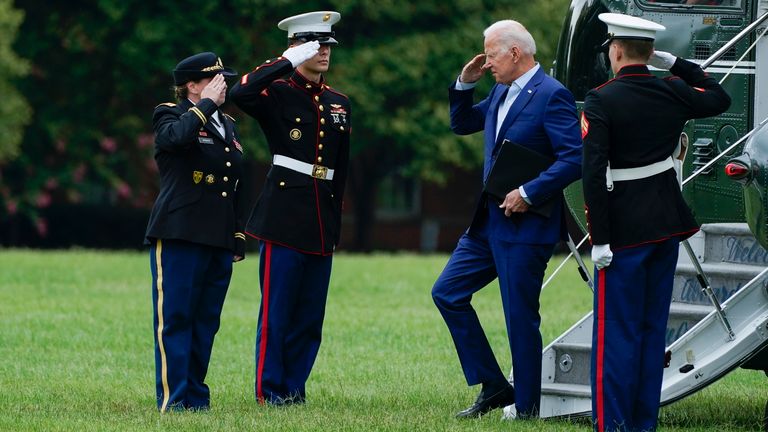 President Joe Biden returns to the White House. Pic: Ap