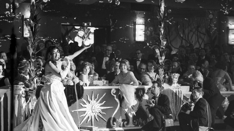 Singer Josephine Baker performs at the Madame-Ball, the first big event at the beginning of the ball season in 1963. Pic: AP